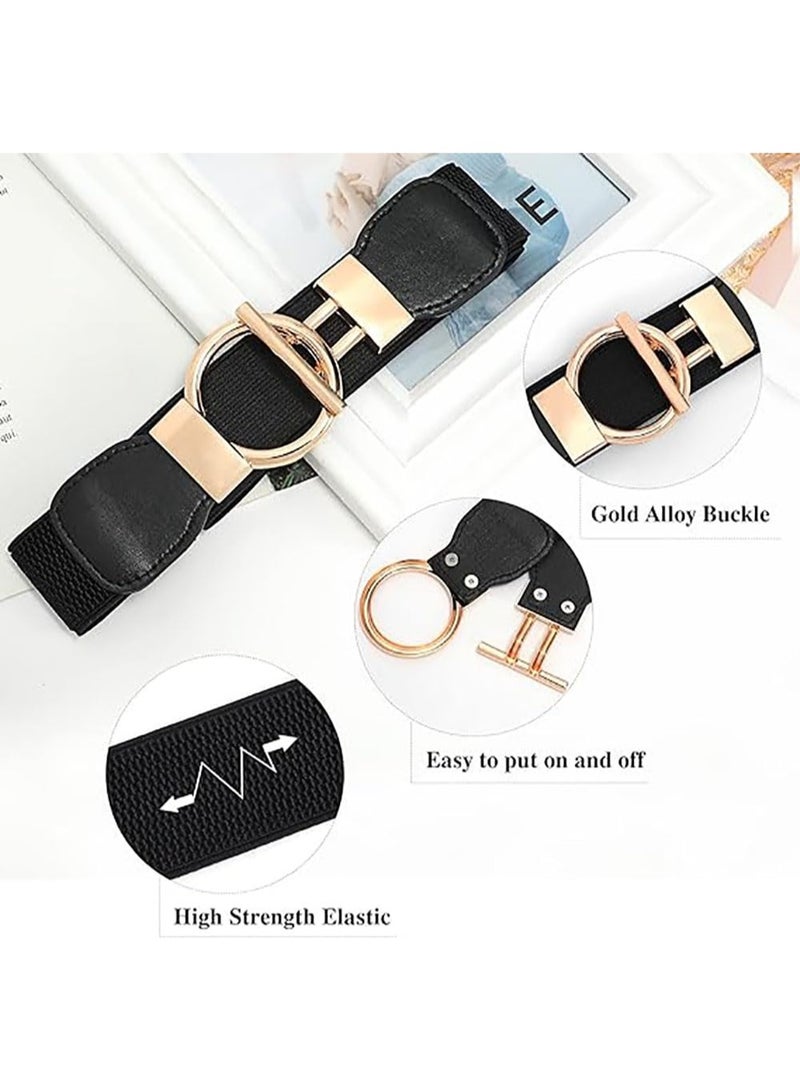 ChicAbode 2 Pack Women Wide Elastic Waist Belt, Vintage Stretchy Waistband with Retro Double O-Ring Buckle for Dresses Sweater - Image 5